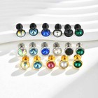 2pcs Multi-color Aaa Cubic Zircon Ear Stud Earrings Stainless Steel Men Women