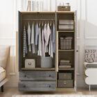 3 Door Wardrobe Armoire Closet Freestanding Storage Cabinet Organizer  2 Drawers