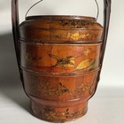 1930s Antique Chinese Hand-painted 3 Tier Wedding Basket With Handle