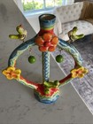 Vintage Mexican Folk Art Tree Of Life Candle Holder Signed Pottery