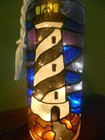 Lighthouse Wine Bottle Lamp Hand Painted Lighted Stained Glass Look