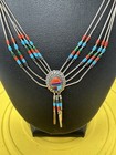 Sterling Silver Turquoise Coral Malachite Lapis Liquid Choker Necklace 15g 18 In