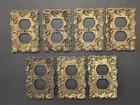Lot Of 7 Vintage Brass Edmar Outlet Covers Floral Pattern 30d