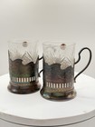 Vintage Ussr Crystal Tea Glasses W Nickel Silver Holders Podstakannik Set Of 2