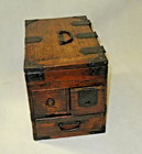 Antique 12  Japanese Wooden Tansu Calligraphy Tool Chest W Wrought Iron Hardware