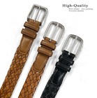 Made In Usa Belt Antique Buckle Genuine Leather Braided Woven Belt 1-3 8  Wide