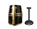 Black Knight Crusader Helmet     Medieval Steel Armor With Wooden Display Stand
