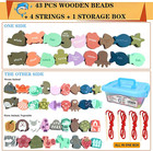 Educational Wooden Threading Beads Toys For Toddlers 47 Pcs Stringing Animals Oc