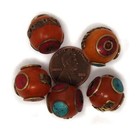 5 Loose Orange Phenolic Resin Tibetan Beads