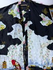 Japanese Geisha Kimono Lined Robe Black Red White Floral Pagoda Asian Art