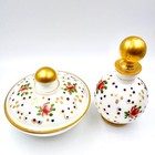 Vanity Set Perfume Bottle Powder Bowl White Opal Glass Hand Paint Floral Vintage