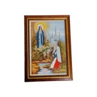 3 Vintage Small Embroidery Religious Pictures In Wood Frames