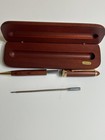 Wood Ballpoint Pen Gold Tone With Wooden Box Case Set- Made In Taiwan - B9