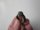 Ancient Late Roman Or Byzantine Bronze Small Ring With Light Green Stone   Glass
