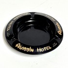 Vintage Aladdin Hotel Casino Las Vegas Nevada Black Glass Round 4    Ashtray