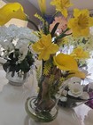 Yellow Silk Daffodil And Calla Lily Silk Flower Arrangement In Glass Vase