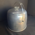 Vintage Kromex Aluminum Ice Bucket Clear Lucite Handle Mid Century Barware Retro