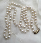 Vintage Freshwater Pearl 28   Necklace 6 9mm Round 14k Gold Closure Hand Knotted
