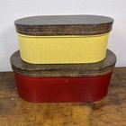 Vintage Style Oval Metal Nesting Tins Red Yellow Speckled Storage Boxes Set Of 2