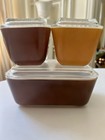 Pyrex Old Orchard Refrigerator Dish Set Of 3 Brown Gold Fridgies Rare
