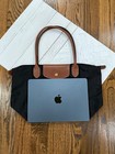 Longchamp Black Medium Le Pliage Nylon Leather Tote Bag Never Used No Tags