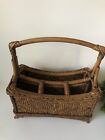 Vintage Bamboo  wicker Basket Utensil Caddy Storage Organizer