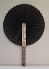 Antique Victorian Cockade Fan - Floral Embossed Metal Handle Waxed Linen Fabric