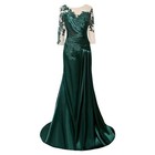 Sheer Long Sleeves Applique Satin Evening Gown Formal Dress Mother Beaded Lace