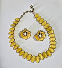 Vintage Molded Plastic Necklace And Earring Set  Bright Yellow With Rhinestones 