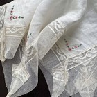 Antique French Net Lace Hankie Bridal Handkerchief Floral Embroidery 1920s