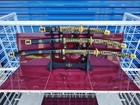 Vintage Japanese Samurai Katana Swords Set Of 3 Gold-rush Wrapped Handle W stand
