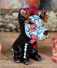 Skeleton Dog Butterflies   Heart Day Of The Dead Handmade Clay Mexican Folk Art