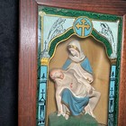 Antique-catholic Altar Shrine Shadow Box W ceramic Virgin Mary   Jesus 23   -read 