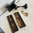 Vintage Antique Door Handle Set Knobs Backplates Mortise Lock Brass Plate Uu