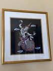 Vintage Painting On Silk Thai Asian Dancing Wall Art Framed 16  X 15    Square