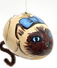 Vtg Siamese Cat Ornament Hand Painted Signed Floral Egg Shape Christmas Country