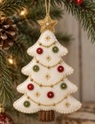 Easy Diy Elegant Ivory Christmas Tree Felt Ornament Kit Embroidered   Beaded