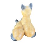 Vintage Hand Carved Wood Kitty Cat Figurine Brown With Blue Eyes Cats Figure