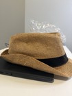 Tan Fedora Hat With Black Band Solid Pattern Unisex Adults Size 38