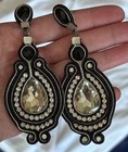 Handmade Unique Design Black Fabric Beaded Drop Dangle Vintage Earrings