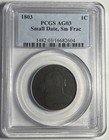 1803 Small Date Small Fraction Draped Bust Large Cent Graded Pcgs Ag03