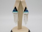 Native American Indian Sterling Silver Inlay Turquoise Stone Dangle Earrings