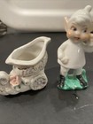Vintage Pixie Planter Pottery Ivy Wheelbarrow Elf Retro Decor Rq