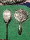 Vintage Sterling Silver Vanity Set Art Nouveau Enamel Hand Mirror Hair Brush   