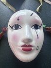 Vintage Face Masks Mardi Gras Ceramic Painted Wall Decor Mask Lot 2 Crying