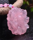 Genuine Natural Rose Quartz Madagascar Carved Peony Flowers Necklace Pendant Aaa
