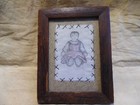 Vintage Primitive Folk Art Hand Stitched Fabric Picture Framed Rag Doll Signed