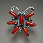 Southwestern Style Sterling Silver 925 Coral Butterfly Ring Sz7