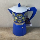 Brandani 9 Cup Italian Coffee Maker Moka Pot Aluminum Sicilian Pattern Blue