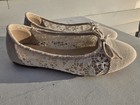 New  Jelly Pop Size 9 5 Cream Color Eyelet Raffia Ballet Flats W Bow Memory Foam
